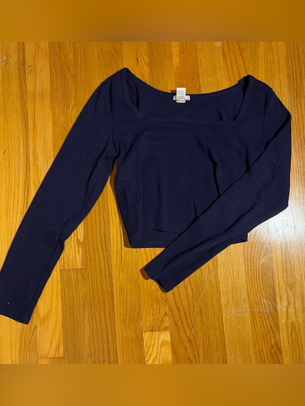 Bozzolo Navy Square Neck Long Sleeve Top